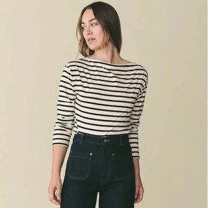 DOEN Irene tee in Black Newport Stripe - S